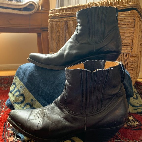 Boot Masters // Black Leather Western Ankle Boots - Picture 5 of 12